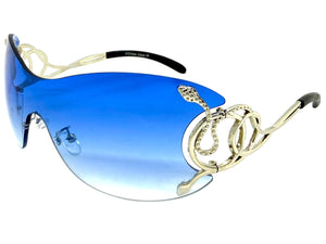 Oversized Classy Elegant Modern Shield Style SUNGLASSES Large Silver Frame 27650