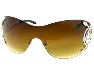 Oversized Classy Elegant Modern Shield Style SUNGLASSES Large Silver Frame 27650