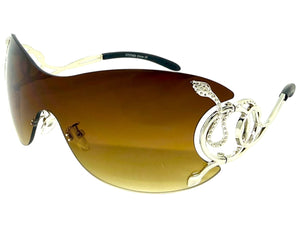 Oversized Classy Elegant Modern Shield Style SUNGLASSES Large Silver Frame 27650
