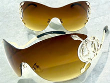 Oversized Classy Elegant Modern Shield Style SUNGLASSES Large Silver Frame 27650