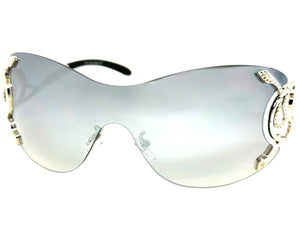Oversized Classy Elegant Modern Shield Style SUNGLASSES Large Silver Frame 27650