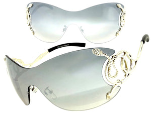 Oversized Classy Elegant Modern Shield Style SUNGLASSES Large Silver Frame 27650