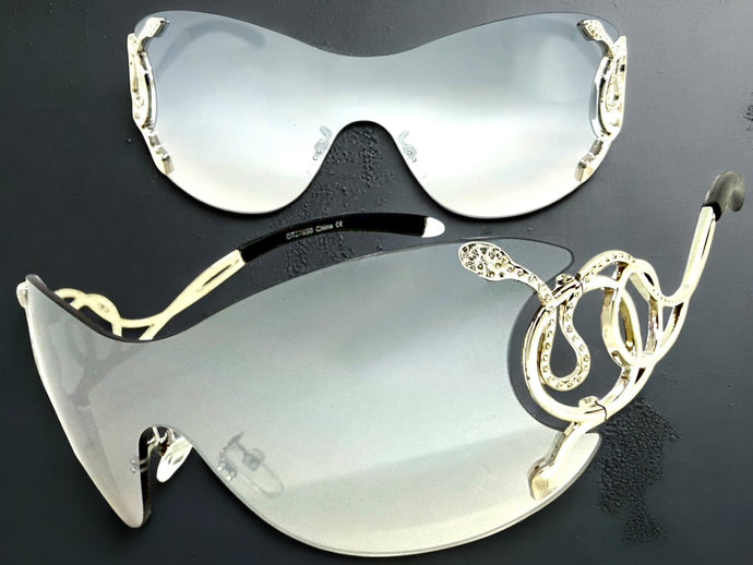 Oversized Classy Elegant Modern Shield Style SUNGLASSES Large Silver Frame 27650