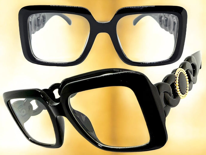 Exaggerated Vintage Retro Style Clear Lens EYEGLASSES Large Square Black Frame E2151