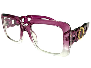 Exaggerated Vintage Retro Style Clear Lens EYEGLASSES Large Square Purple Frame E2151