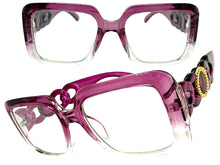 Exaggerated Vintage Retro Style Clear Lens EYEGLASSES Large Square Purple Frame E2151