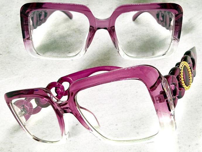 Exaggerated Vintage Retro Style Clear Lens EYEGLASSES Large Square Purple Frame E2151