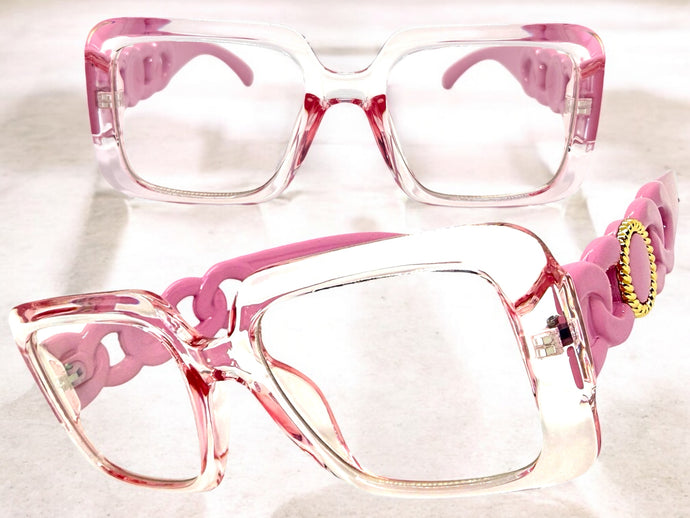 Exaggerated Vintage Retro Style Clear Lens EYEGLASSES Large Square Pink Frame E2151