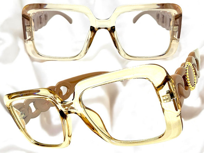 Exaggerated Vintage Retro Style Clear Lens EYEGLASSES Large Square Champagne Frame E2151
