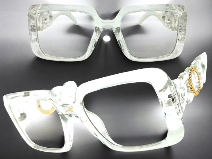 Exaggerated Vintage Retro Style Clear Lens EYEGLASSES Large Square Transparent Frame E2151