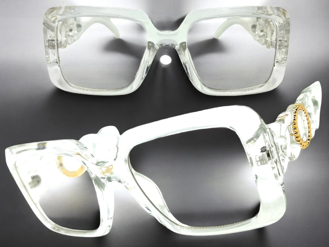 Exaggerated Vintage Retro Style Clear Lens EYEGLASSES Large Square Transparent Frame E2151