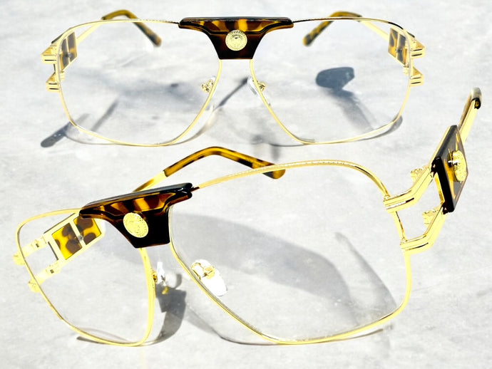 Classic Retro Luxury Designer Hip Hop Style Clear Lens EYEGLASSES Large Gold Frame 8372