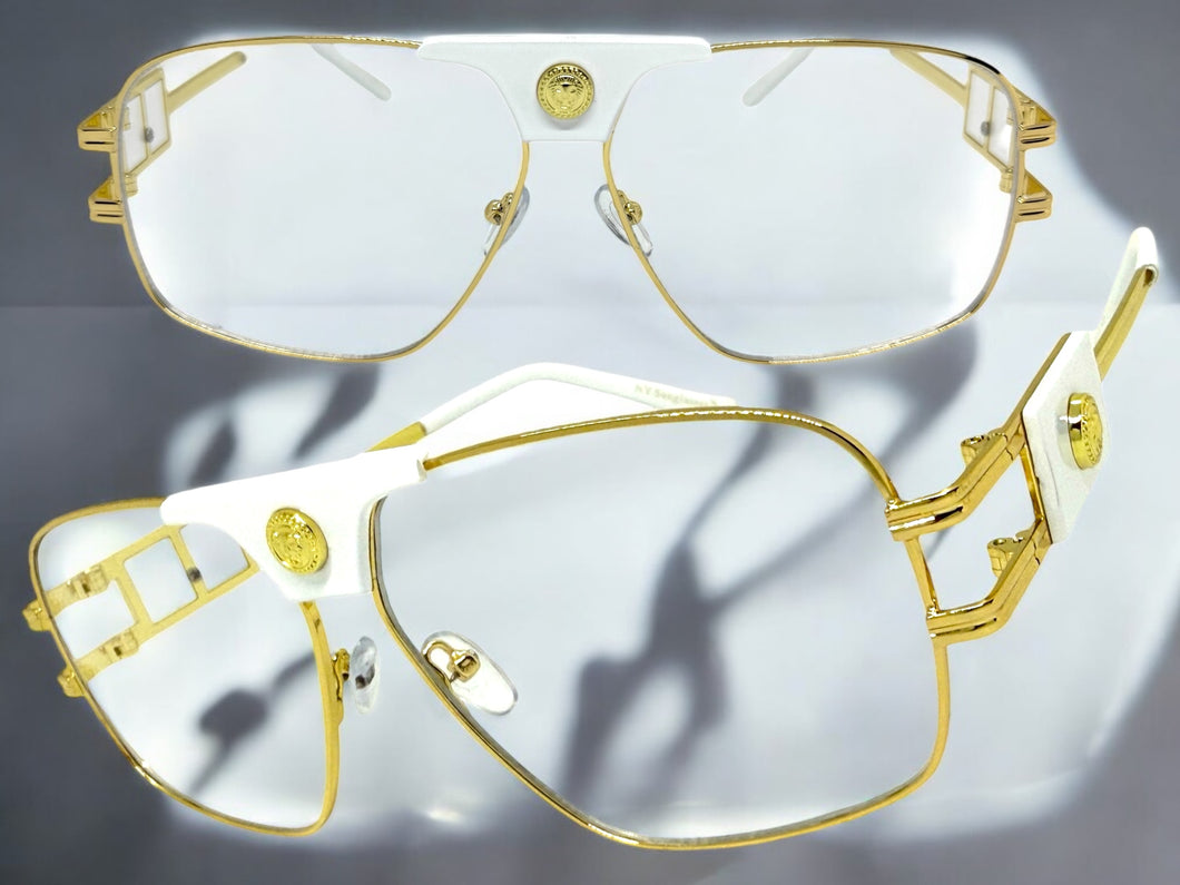 Classic Retro Luxury Designer Hip Hop Style Clear Lens EYEGLASSES Large Gold Frame 8372