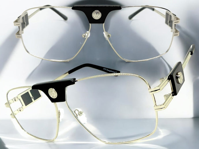 Classic Retro Luxury Designer Hip Hop Style Clear Lens EYEGLASSES Large Silver Frame 8372