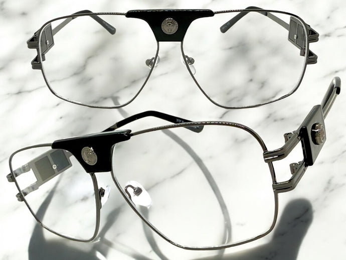 Classic Retro Luxury Designer Hip Hop Style Clear Lens EYEGLASSES Large Gunmetal Frame 8372