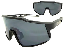 Oversized Sporty Wrap Around Shield SUNGLASSES Large Black Frame Dark Lens E2095