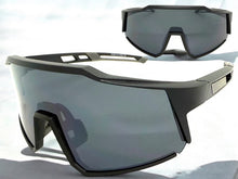 Oversized Sporty Wrap Around Shield SUNGLASSES Large Black Frame Dark Lens E2095