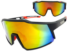 Oversized Sporty Wrap Around Shield SUNGLASSES Large Black Frame Gold Lens E2095