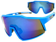 Oversized Sporty Wrap Around Shield SUNGLASSES Large Blue Frame & Lens E2095