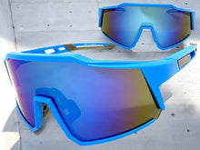 Oversized Sporty Wrap Around Shield SUNGLASSES Large Blue Frame & Lens E2095