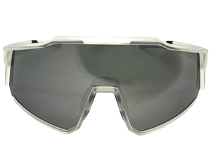 Oversized Sporty Wrap Around Shield SUNGLASSES Large Frosted Frame Chrome Lens E2095