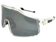 Oversized Sporty Wrap Around Shield SUNGLASSES Large Frosted Frame Chrome Lens E2095