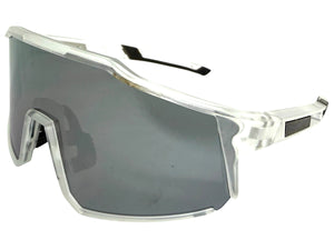 Oversized Sporty Wrap Around Shield SUNGLASSES Large Frosted Frame Chrome Lens E2095