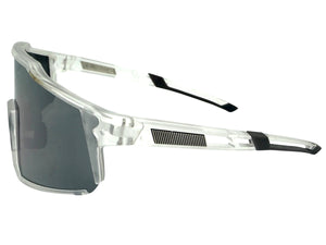 Oversized Sporty Wrap Around Shield SUNGLASSES Large Frosted Frame Chrome Lens E2095