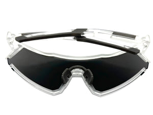 Oversized Sporty Wrap Around Shield SUNGLASSES Large Frosted Frame Chrome Lens E2095