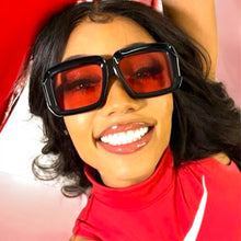 Classic Vintage Retro Style SUNGLASSES Thick Square Black Frame Red Lens M362