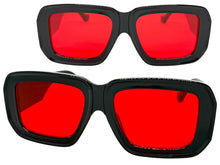 Classic Vintage Retro Style SUNGLASSES Thick Square Black Frame Red Lens M362