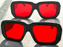 Classic Vintage Retro Style SUNGLASSES Thick Square Black Frame Red Lens M362