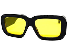 Classic Vintage Retro Style SUNGLASSES Thick Square Black Frame Yellow Lens M362