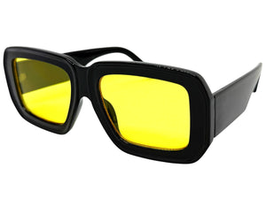 Classic Vintage Retro Style SUNGLASSES Thick Square Black Frame Yellow Lens M362