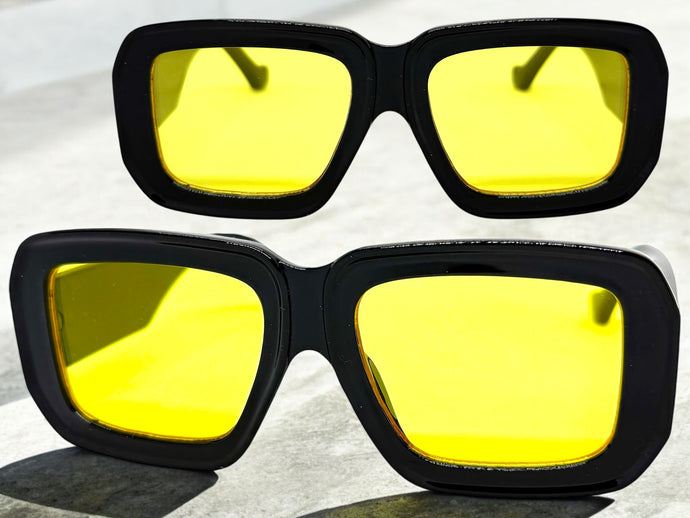 Classic Vintage Retro Style SUNGLASSES Thick Square Black Frame Yellow Lens M362
