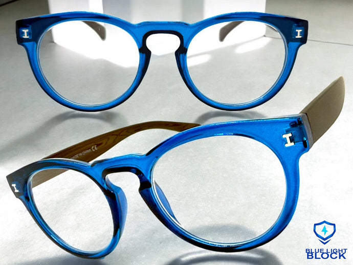 Classic Vintage Retro Style READING GLASSES READERS Round Blue Frame Lens Strength +3.00