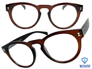 Classic Vintage Retro Style READING GLASSES READERS Round Brown Frame Lens Strength +2.00