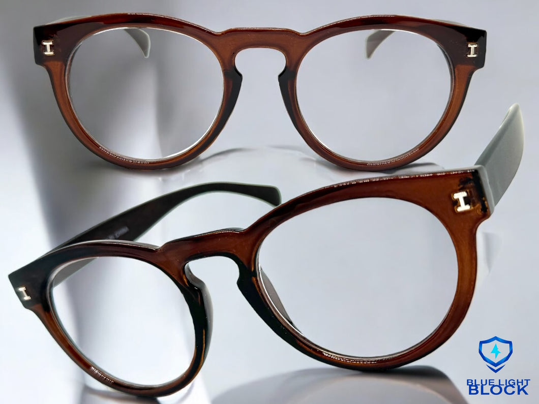 Classic Vintage Retro Style READING GLASSES READERS Round Brown Frame Lens Strength +2.00