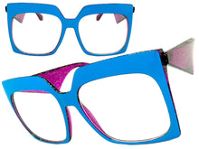 Oversized Vintage Retro Style Clear Lens EYEGLASSES Large Square Blue & Purple Frame 4464