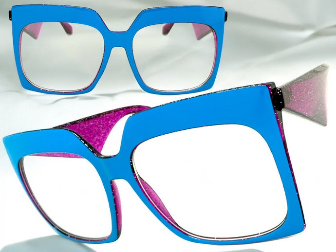 Oversized Vintage Retro Style Clear Lens EYEGLASSES Large Square Blue & Purple Frame 4464