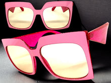 Oversized Vintage Retro Style Light Tint SUNGLASSES Large Square Pink & Fuchsia Frame 4464