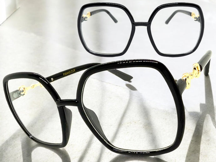 Oversized Vintage Retro Style Clear Lens EYEGLASSES Square Black Frame 30443