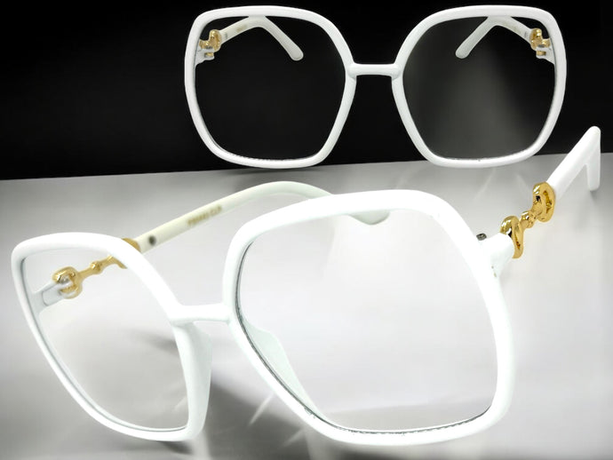 Oversized Vintage Retro Style Clear Lens EYEGLASSES Square White Frame 30443