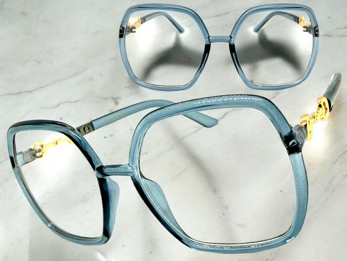 Oversized Vintage Retro Style Clear Lens EYEGLASSES Square Blue Frame 30443