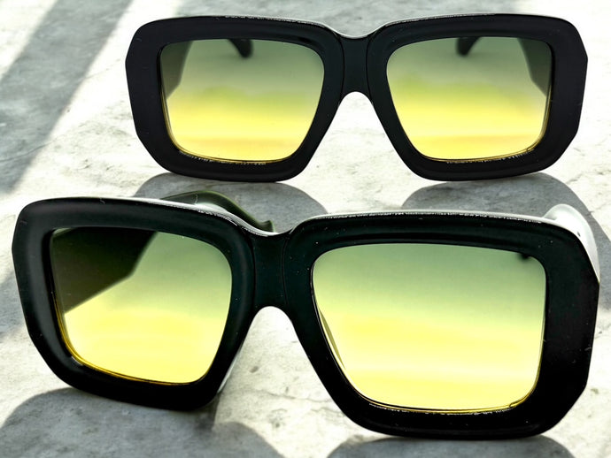 Exaggerated Classic Vintage Retro Style SUNGLASSES Thick Square Black Frame 80056