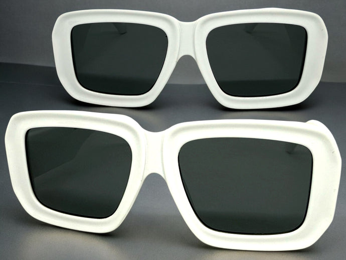 Exaggerated Classic Vintage Retro Style SUNGLASSES Thick Square White Frame 80056