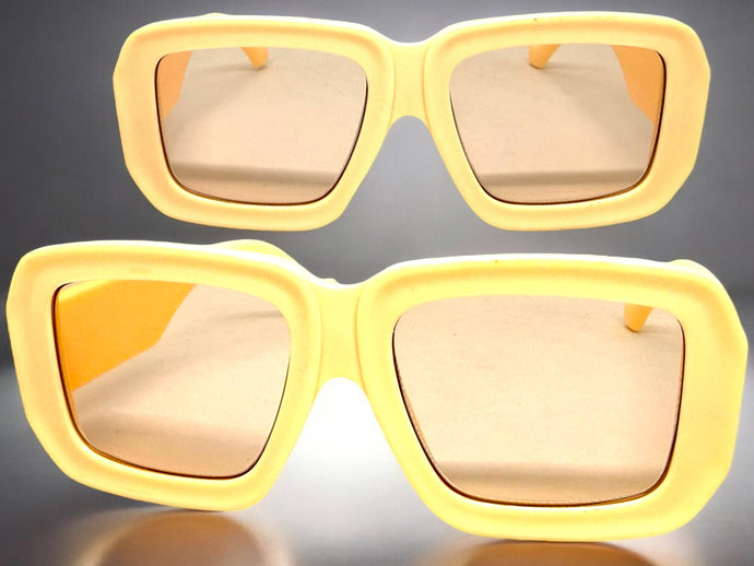 Exaggerated Classic Vintage Retro Style SUNGLASSES Thick Square Cream Frame 80056