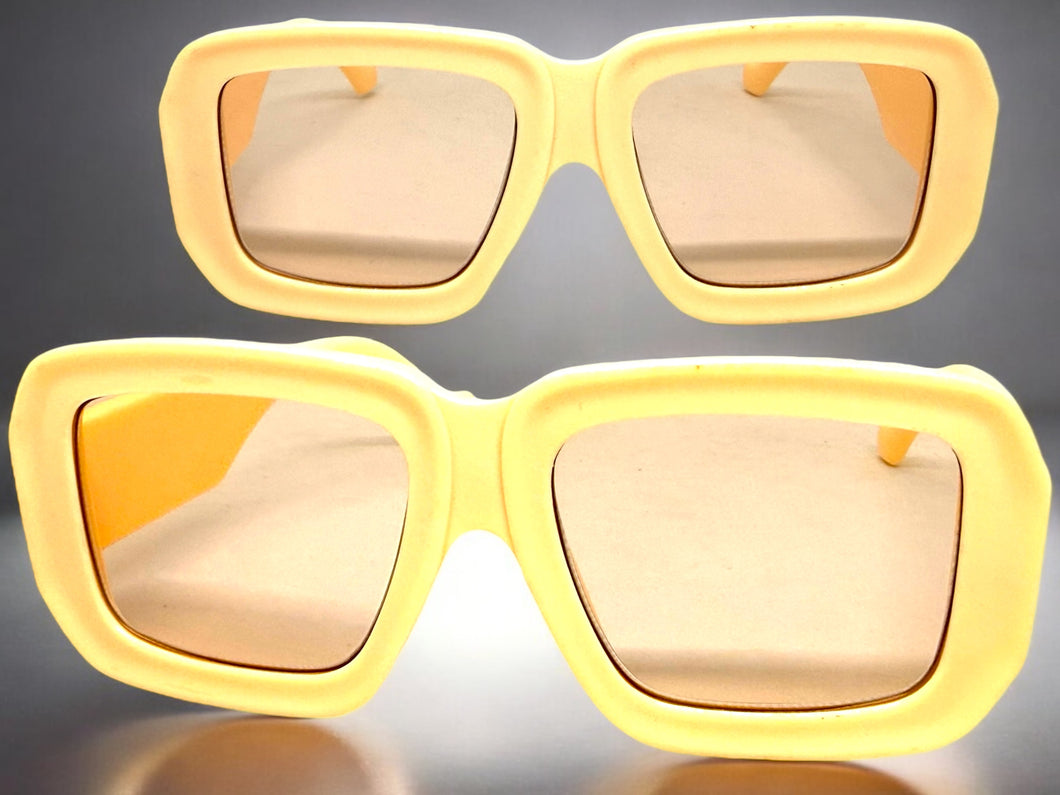 Exaggerated Classic Vintage Retro Style SUNGLASSES Thick Square Cream Frame 80056