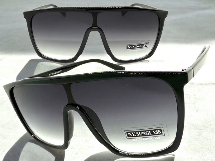 Oversized Modern Rerto Shield Style SUNGLASSES Large Black Frame 6984