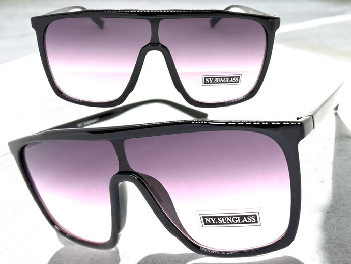 Oversized Modern Rerto Shield Style SUNGLASSES Large Black Frame 6984